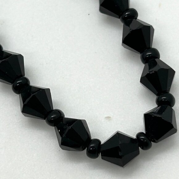 Antique Black Glass Beaded Necklace, 50 inches early 1900s  Flapper Length - Picture 8 of 13